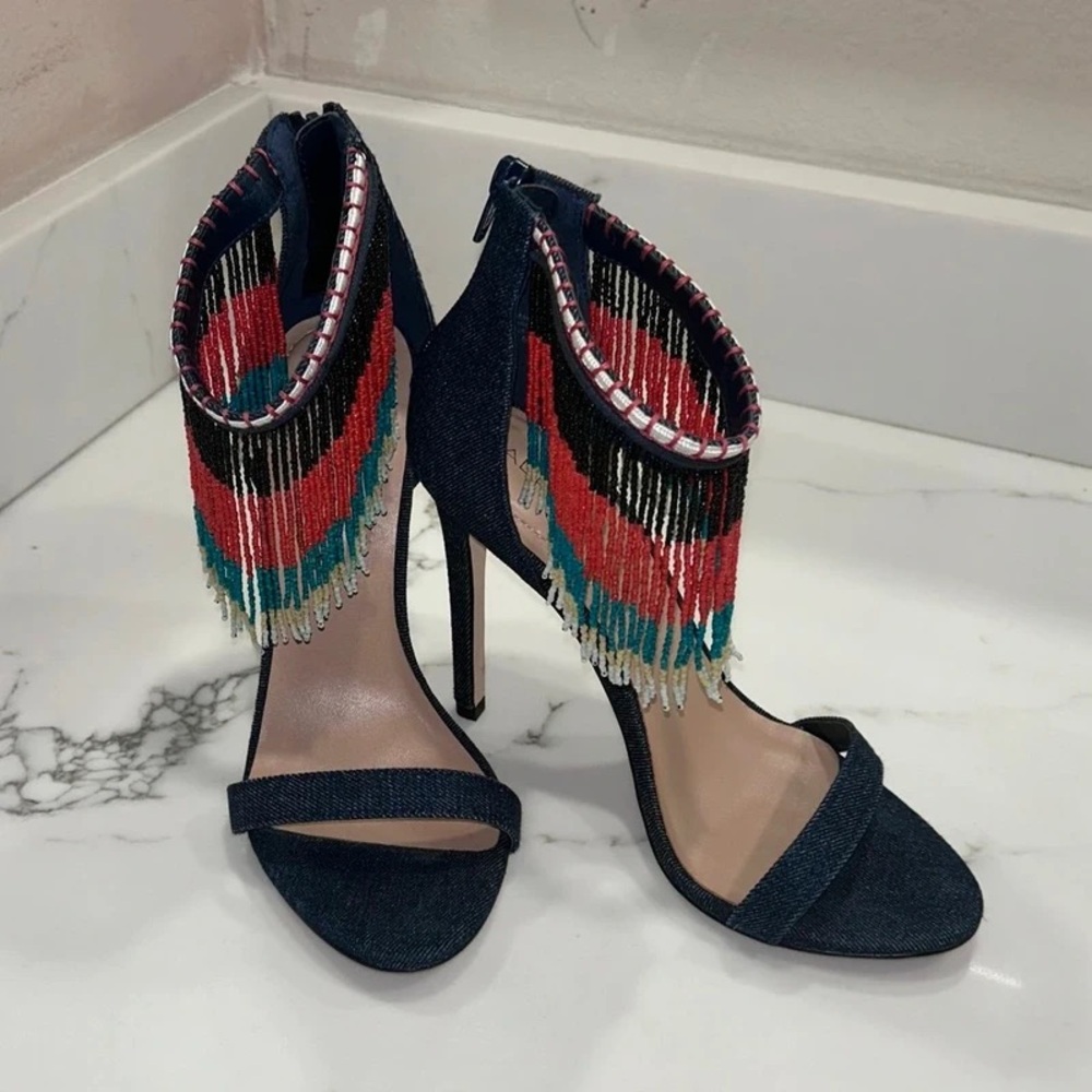 Aldo Dark Blue Heels with Multicolor Fringe
